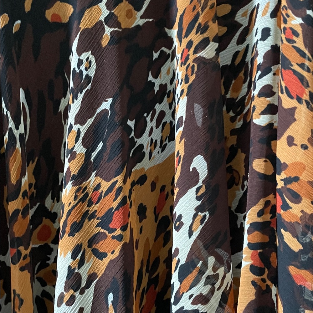 Silk Club Collection flared fall colors & leopard Print Skirt A-Line Maxi SZ M - Picture 2 of 8